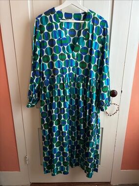 Zara Blue and Green Geometric Long Sleeve Dress Like New